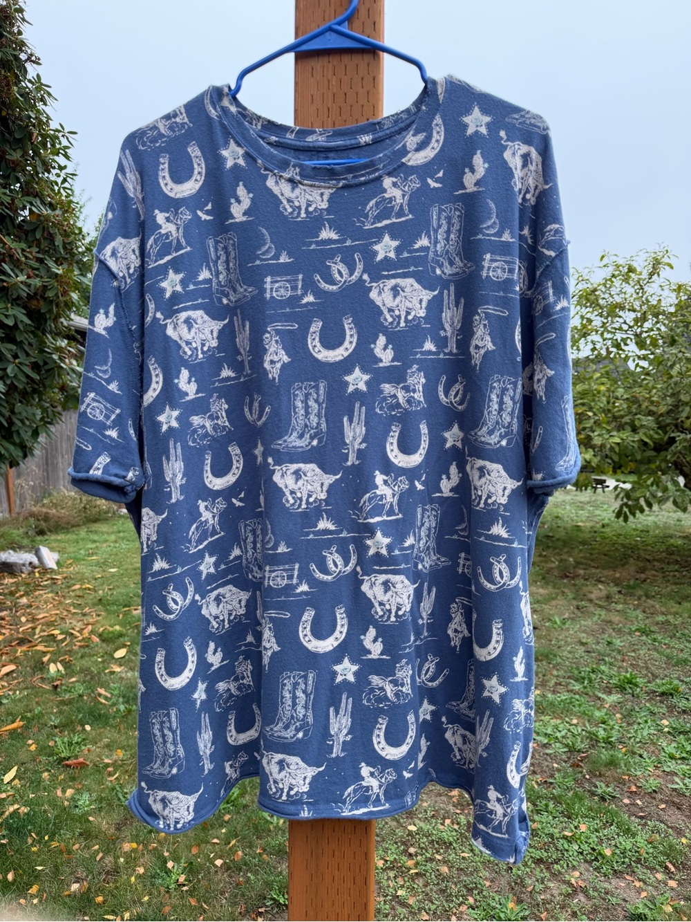 We The Free Navy Blue Western Print Short Sleeve Tee